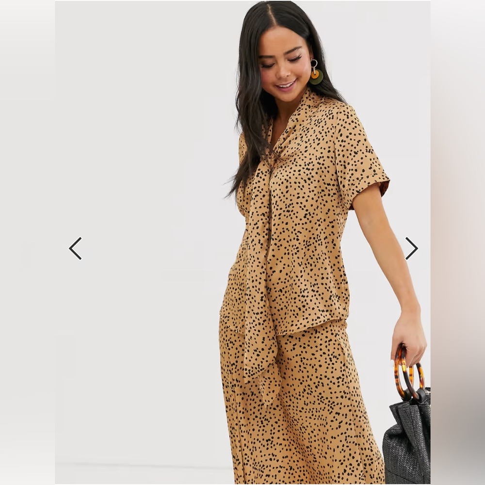 ASOS Glamorous Pussybow Blouse in Spot Satin two-piece